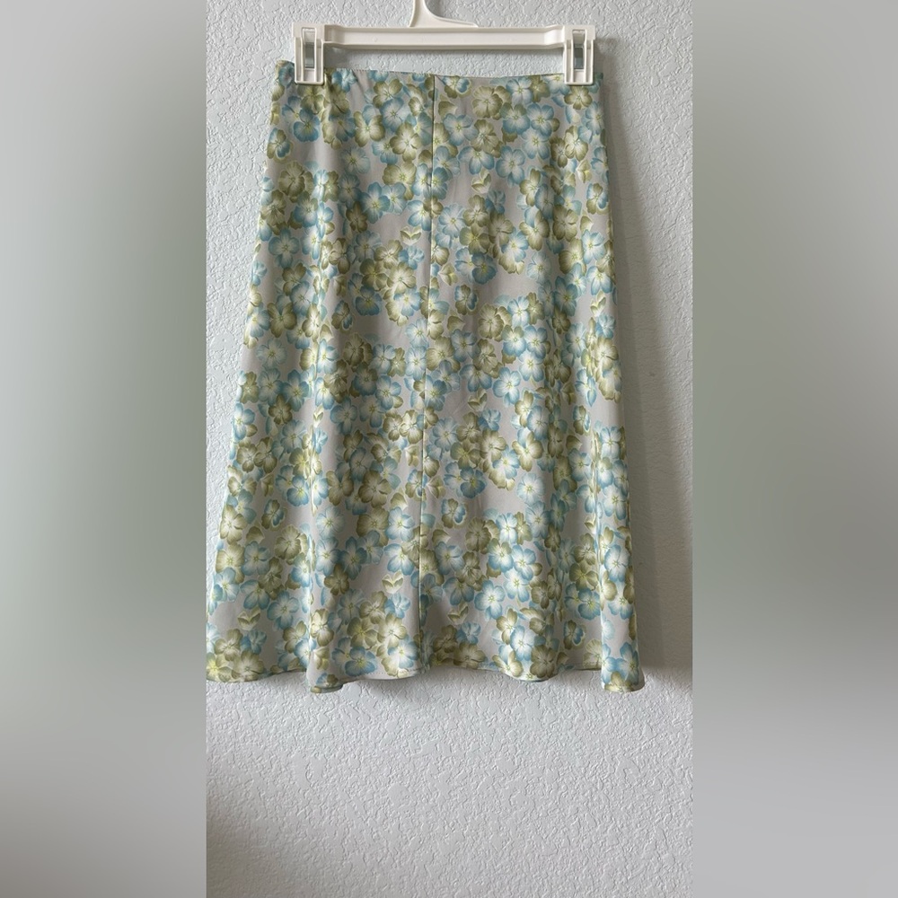 Hillard & Hanson Floral A-Line Skirt - Blue and Green SiE XS